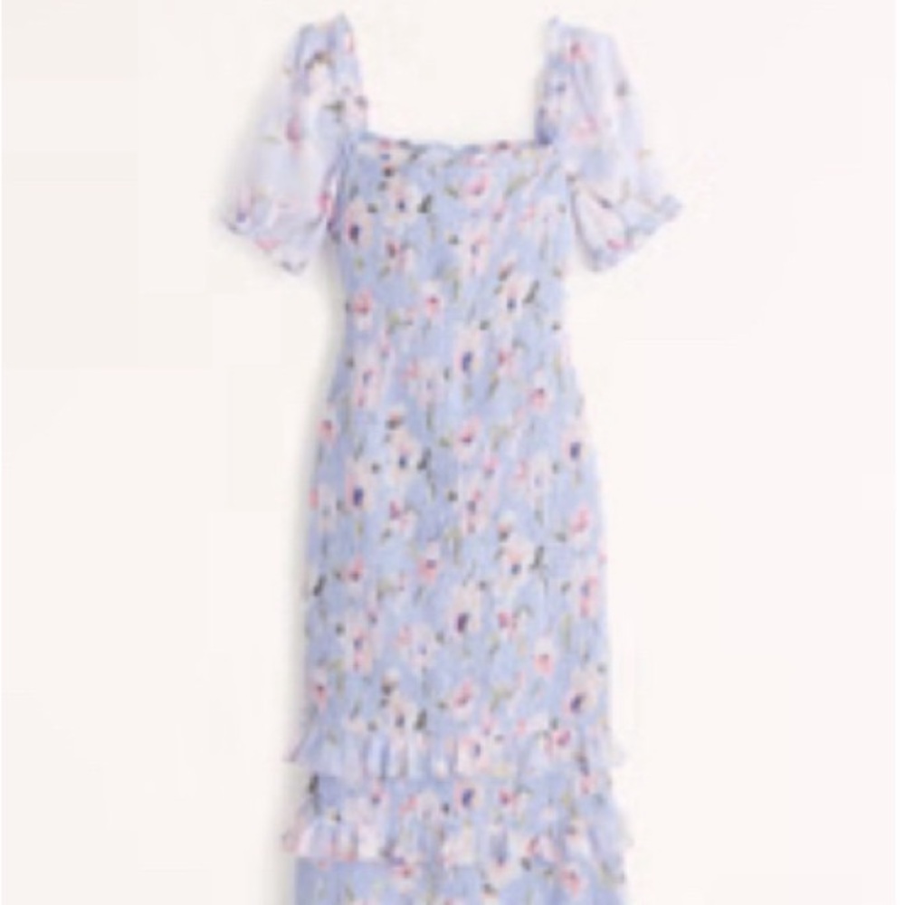 Abercrombie Smocked Puff Sleeve Midi Dress